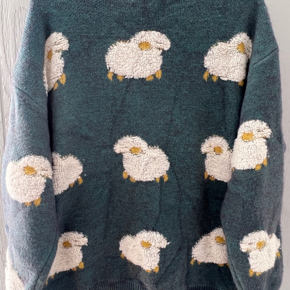 Aelfric Eden Teal Sheep Cardigan Oversized Small - Picture 3 of 4
